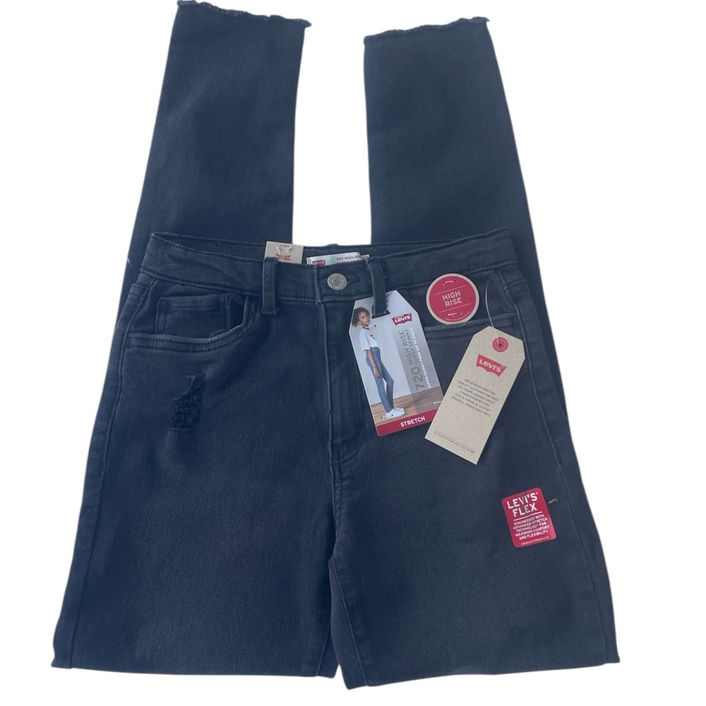 Levi's 720 High Rise Super Skinny Distressed Denim Jeans Black Girls 14 Reg NWT